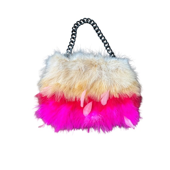 Betsey Johnson Y2K Feather Bag Pink Ombré Gunmetal Chain Glam Rock Princess - Picture 5 of 13
